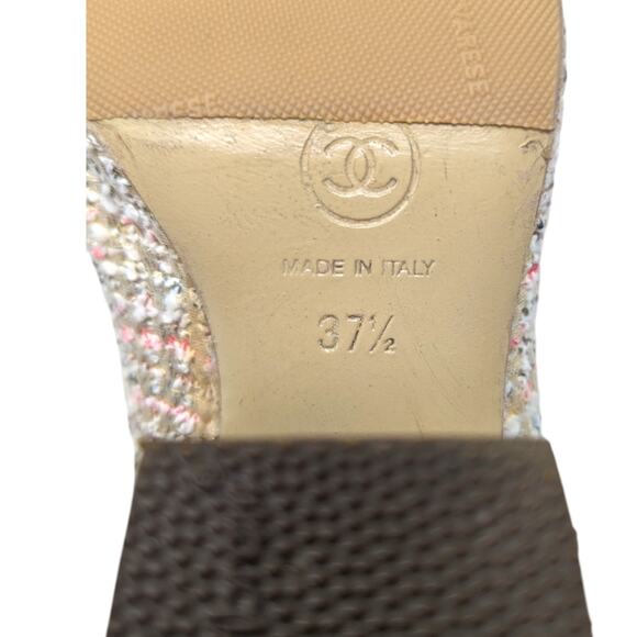 Chanel 2018 Mules Metallic Tweed Interlocking CC Logo Slide Neutral 37.5 - Picture 12 of 14
